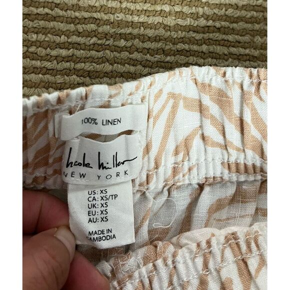 Nicole Miller Linen Wide Leg Cropped Linen Pants XS Beige Tan Animal Print - Picture 3 of 9
